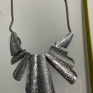 Silver Sculpted Swirl Statement Necklace - Women Jewelry